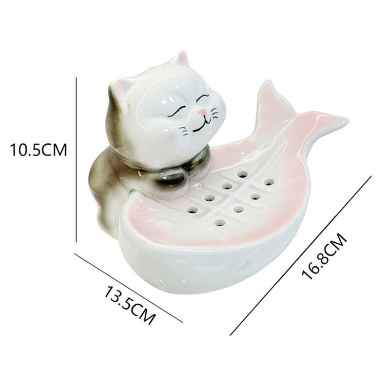 Милый кот керамическая мыльница слив бытовая мультяшная ванная мыльница мыльница керамическая полка аксессуары для украшения ванной комнаты