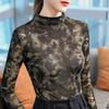 Flocked Half-high Neck Base Shirt for Women New Women's Clothing with Autumn and Winter Thin Temperament Mesh Top