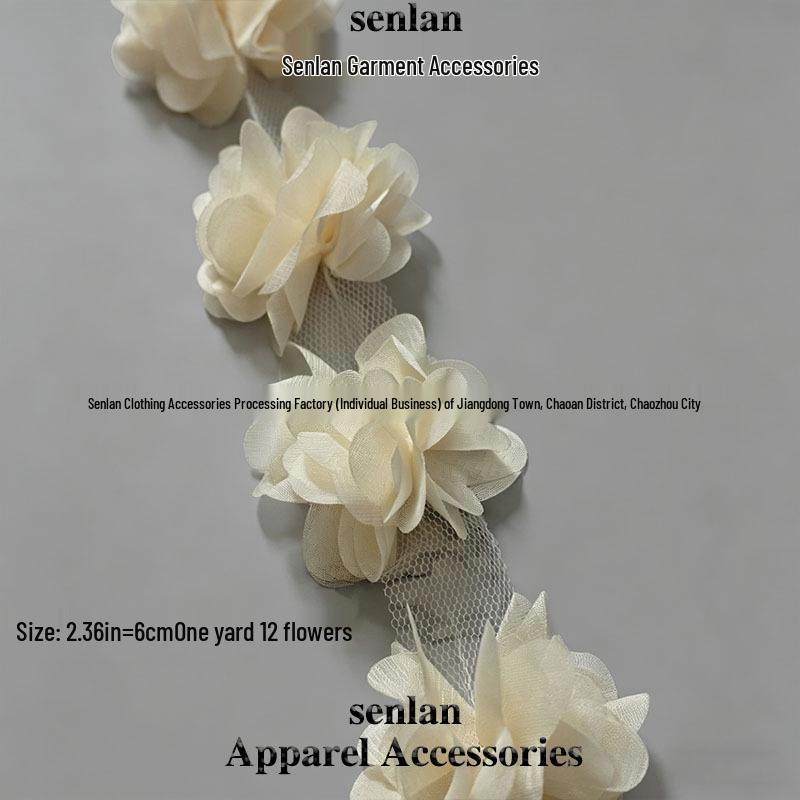 3D Chiffon Lace Flower Ribbon for Children's and Women's Clothing Accessories