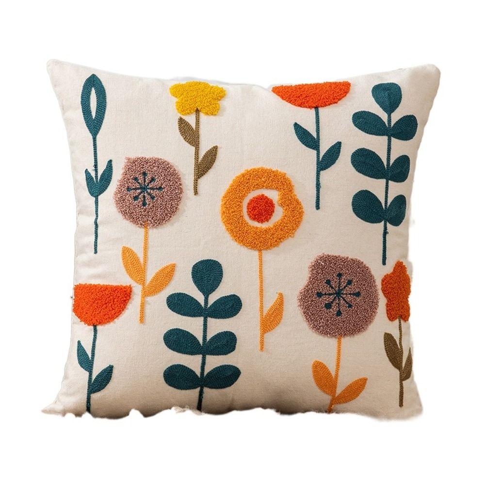 Pastoral Style Flower Pattern Pillowcase Embroidered Flower Cushion Cover Living Room/Office