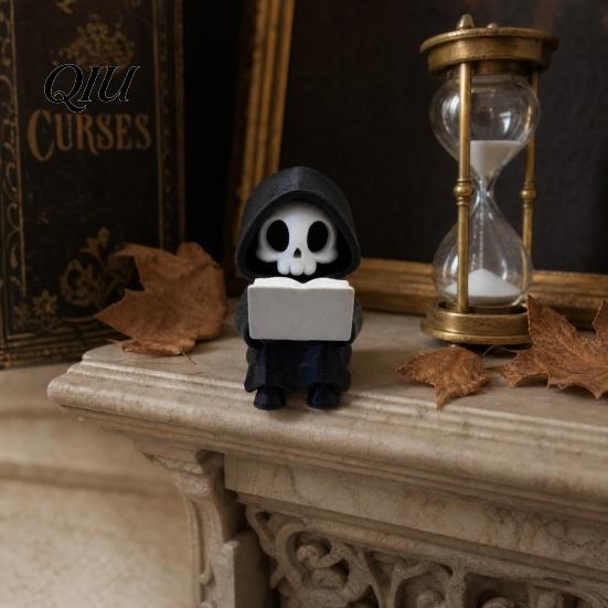 Versatile Desktop Decoration Grim Reaper Reading Figurine, 3D Printed Mini Skull Statue, Fun Sculpture Cute Gothic Skeleton Ornament for Bookshelf,