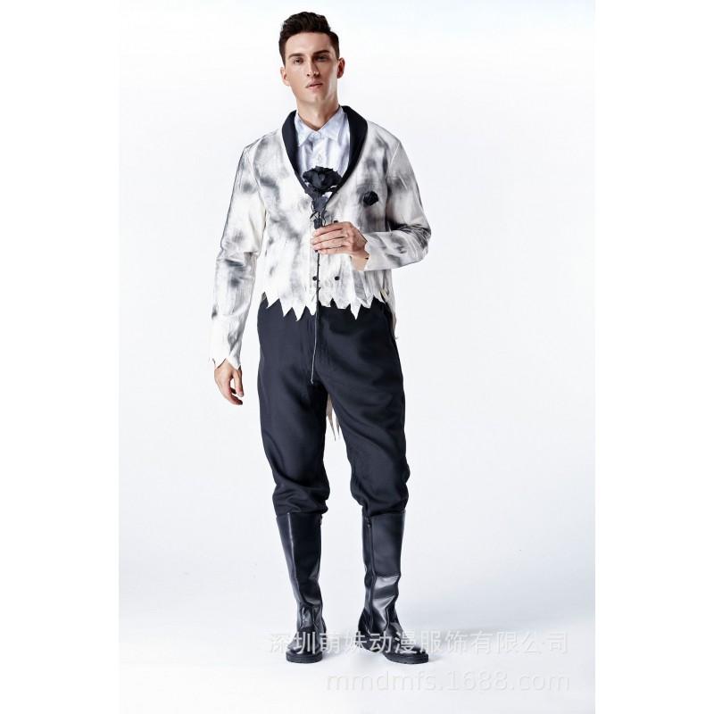 Halloween Costume Adults Ghost Bride Groom Set Horror Couple Cosplay Outfit Theater Performance