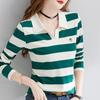 Striped Bottoming Shirt for Women Long Sleeves T-shirt Spring Autumn POLO Collar Top XL-6XL
