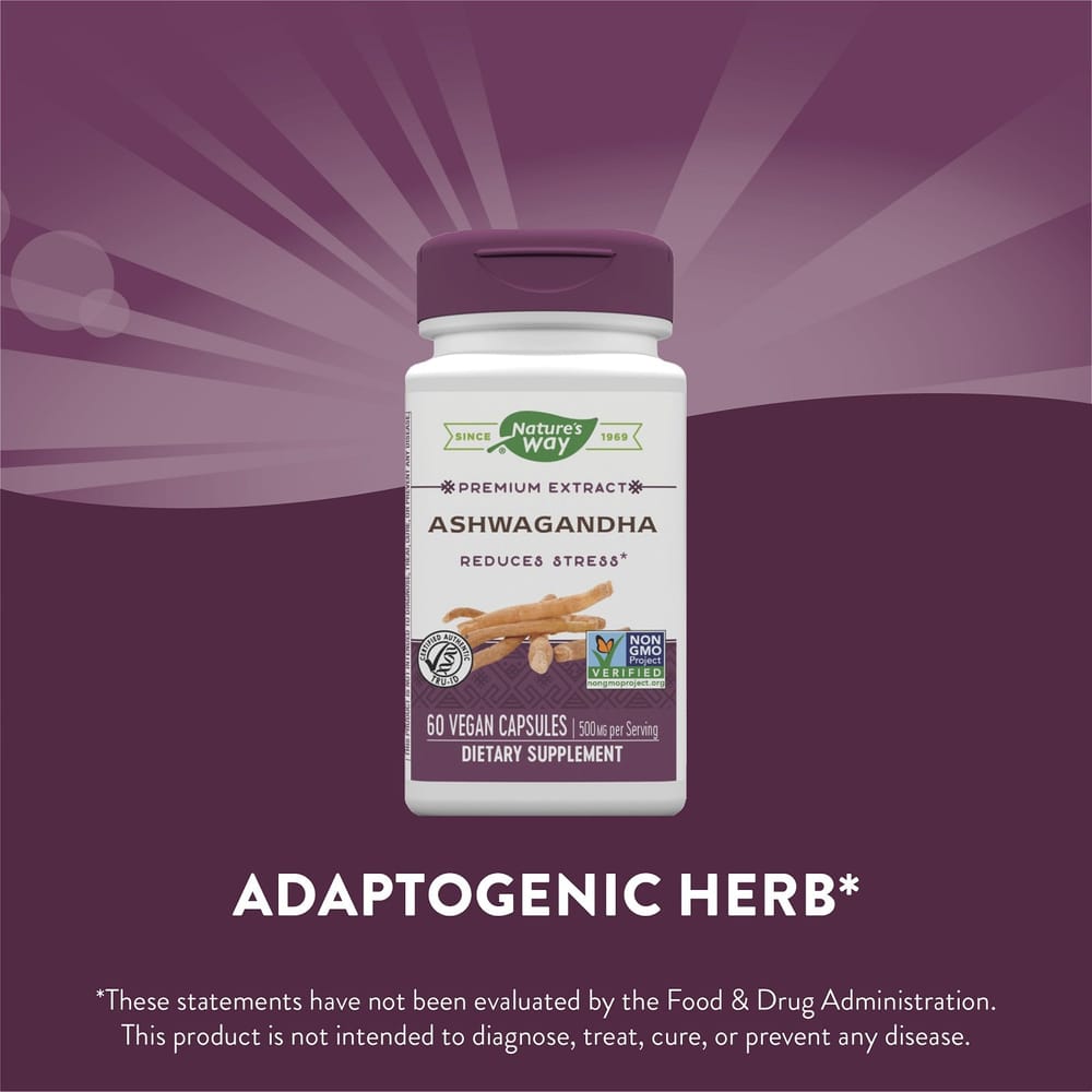 Nature's Way Ashwagandha 500mg Vegetarian Capsules, 60 Count