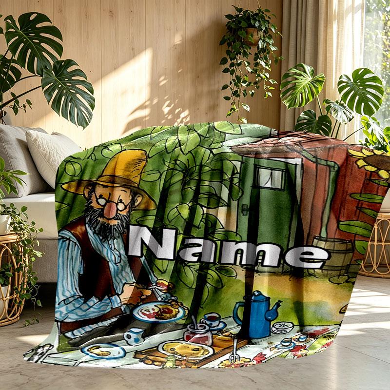 Custom Name Personalized Pettersson und Findus Print Blanket, Home Decor, Bedroom, Sofa, Camping, Couch, Gifts for Birthday Christmas