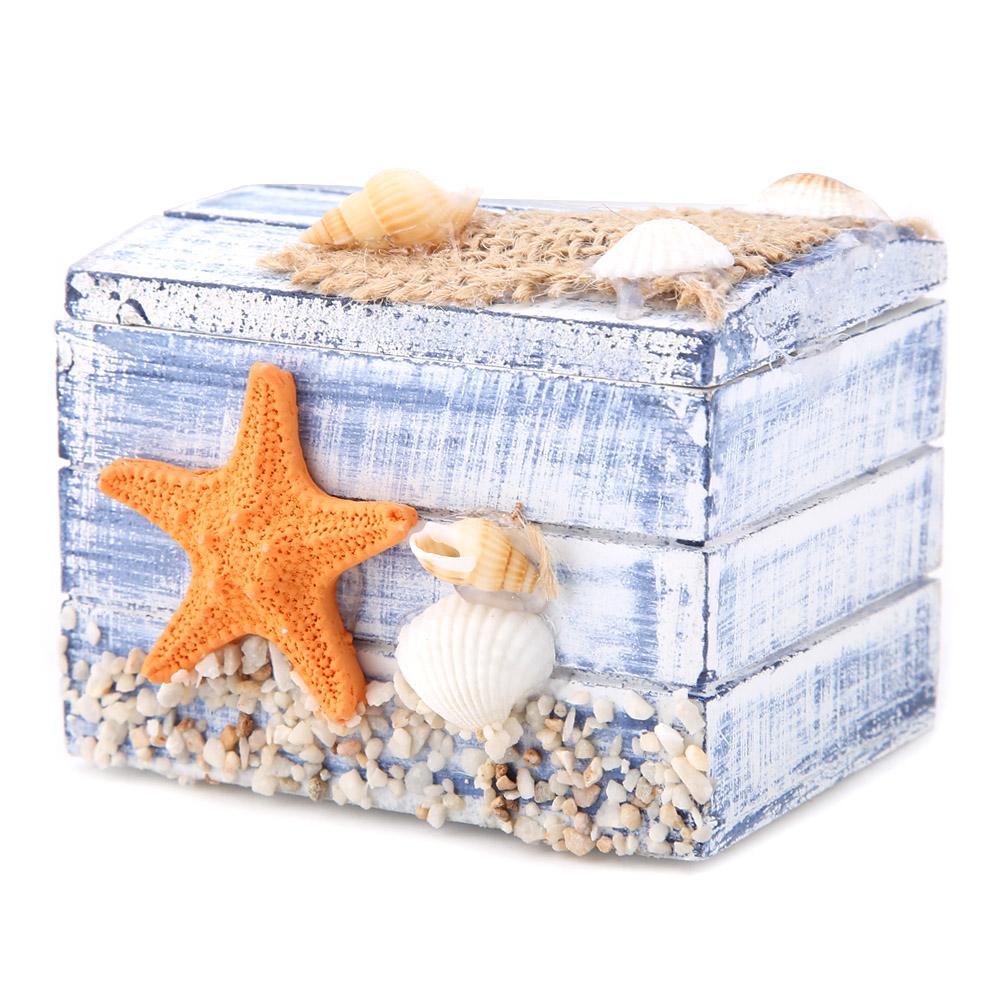 Mediterranean Style Wooden Jewelry Box Portable Small Storage Case(starfish)