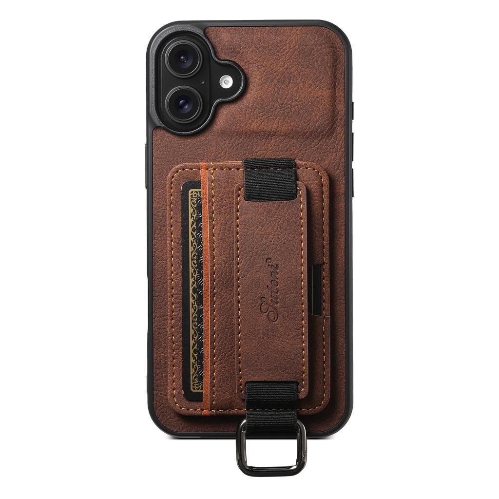 SUTENI H13 For iPhone 16 Case Litchi Texture Leather+TPU+PC Cover with Card Holder Kickstand