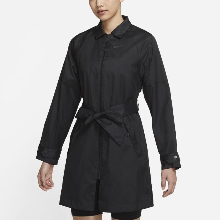 Nike Спортивная одежда Windrunner Тренч с завязками на талии Средней длины Женская тканая верхняя одежда Черный CZ8975-010