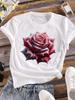 (Asian Size) Clothing Casual Print Lady Lovely Flower Style Trend Women Tee Top Flower Fashion Short Sleeve T Shirt Female Graphic T-shirts