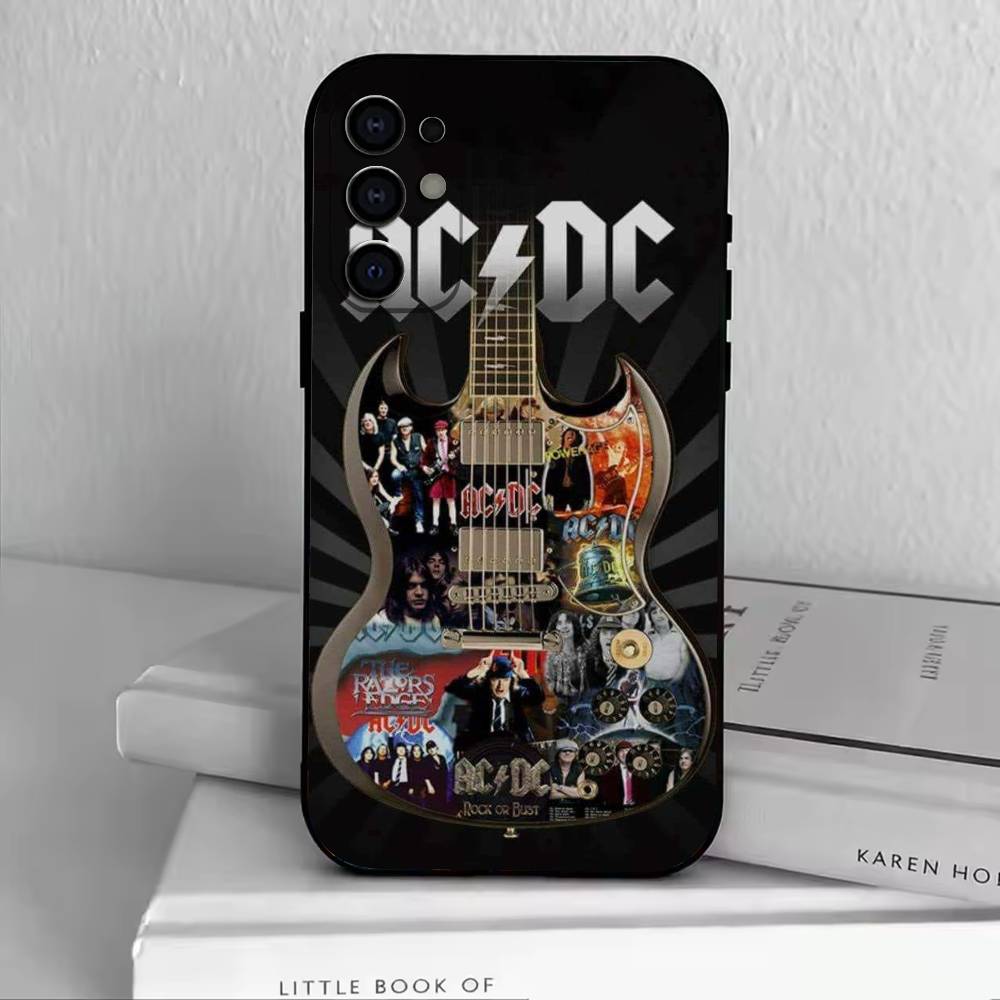 AD AC DC Phone Case Black Silicone Soft For Samsung S25,S24,S21,S22,S23,S30,Ultra,S20,Plus,Fe,Lite