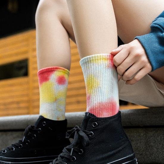 1 пара носков унисекс средней длины с принтом тай-дай, без запаха, тонкие, высокоэластичные, нескользящие, впитывающие пот, не садятся, спортивные, всесезонные, баскетбольные, до щиколотки