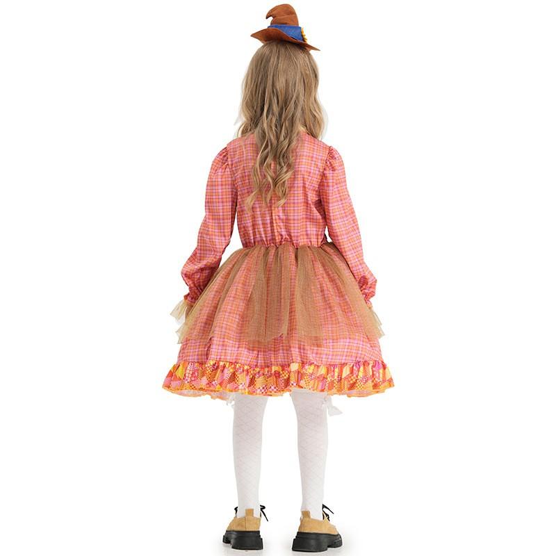 Sweet Vintage Plaid Scarecrow Dress Girls With Sunflower Applique Cosplay Costume School Performance