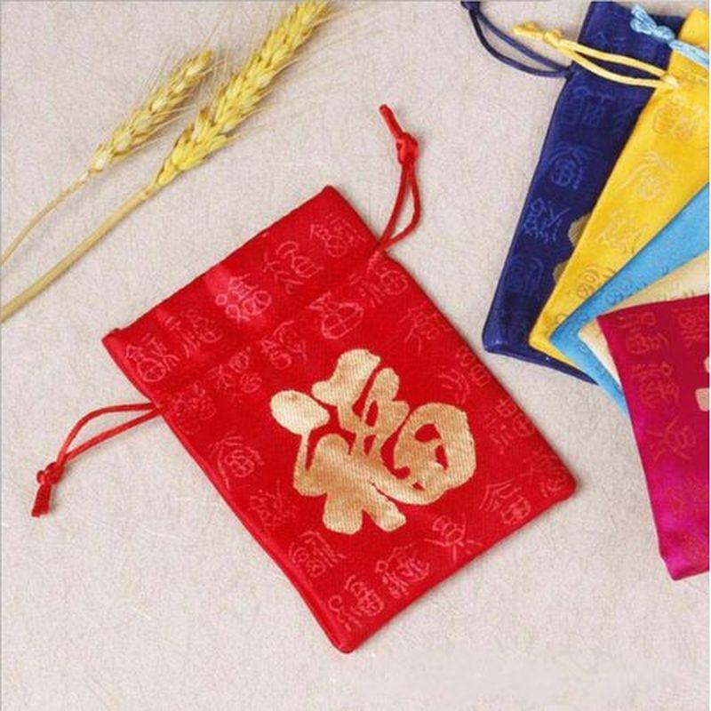 Красная тканевая сумка, сумка для ювелирных изделий, подарочная упаковка, парчовая сумка, новогодняя счастливая сумка