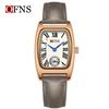 Fashion Ofns Brand Women's Quartz Watch Vintage Barrel Shape Two Half Hand Leather Strap Waterproof Dress Leather Wrist Watches