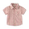 Children's Clothing Summer Boys' Casual Shirts Small and Medium-Sized Children's Lapel Plaid Shirts Cotton Comfortable Children's Short-Sleeved Tops