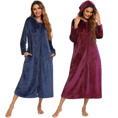 Женский плюшевый флисовый халат на молнии с капюшоном, теплый длинный халат, халат, зимний уютный шезлонг на молнии, одежда для сна, домашний халат, домашняя одежда, ночная рубашка
