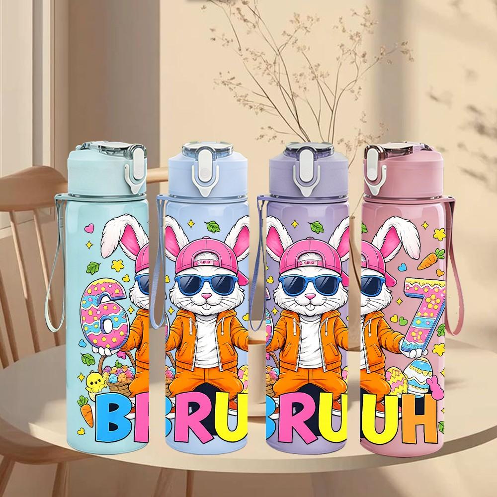 1PC Six Seven Bruh Bright Rabbit Print 750ml Color Plastic Sports Water Bottle Leakproof Flip Straw Lid Suitable for Sports Office Home Use