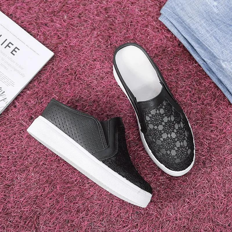 Модные вышитые цветочные тапочки женские криперы наружные сетчатые мюли сандалии на платформе дышащие закрытые шлепанцы шлепанцы