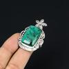 Натуральный Малахит Камень 925 Пробы Серебро Одиночный Цветок Кольцо Размер 8.5 Для Женщин