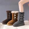 Women's Lightweight Chunky-Heeled Winter Insulated Fleece-Lined Snow Boots Slip-Resistant Casual Sporty Suede Long-Calf Cotton Boots