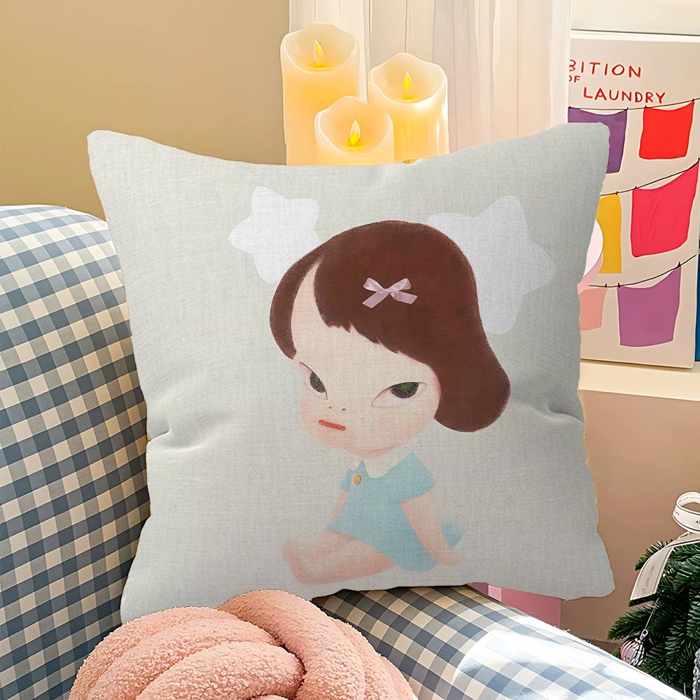 Y-Yoshitomos N-Nara Cartoon Pillow Covers Cartoon Sofa Decorative Home Double-Sided Printing Short Plush Cute Cushion Cover