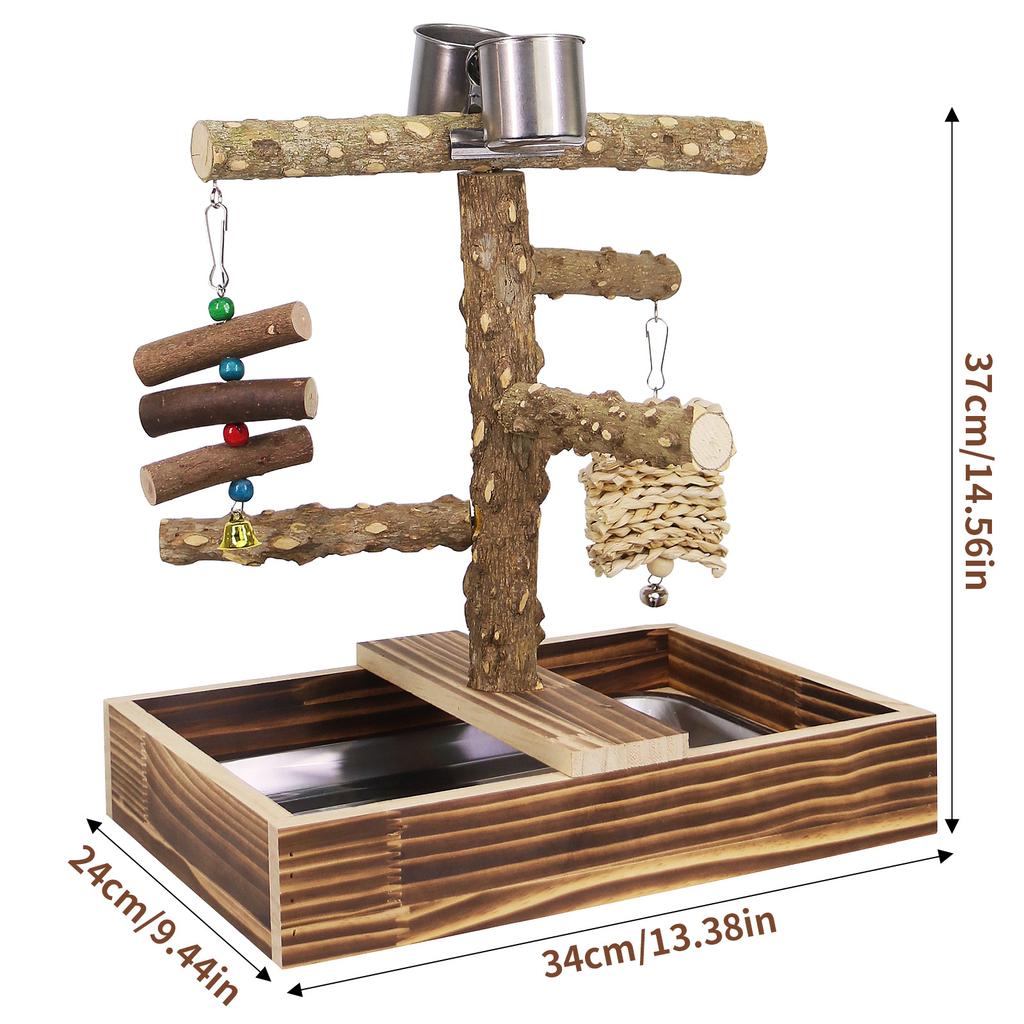 Parrot Stand Rack Solid Wood Swing Prickly Ash Feeder Water Game Platform