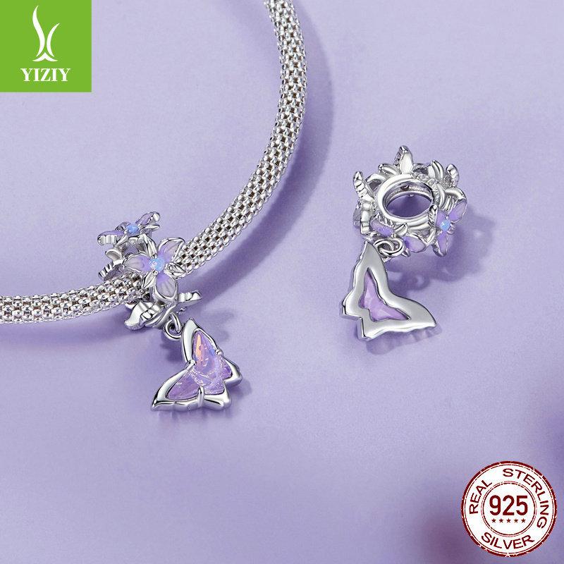Фиолетовый Ирис-Бабочка DIY Подвеска Аксессуары, Романтичные и Благородные Бусины из Стерлингового Серебра S925.