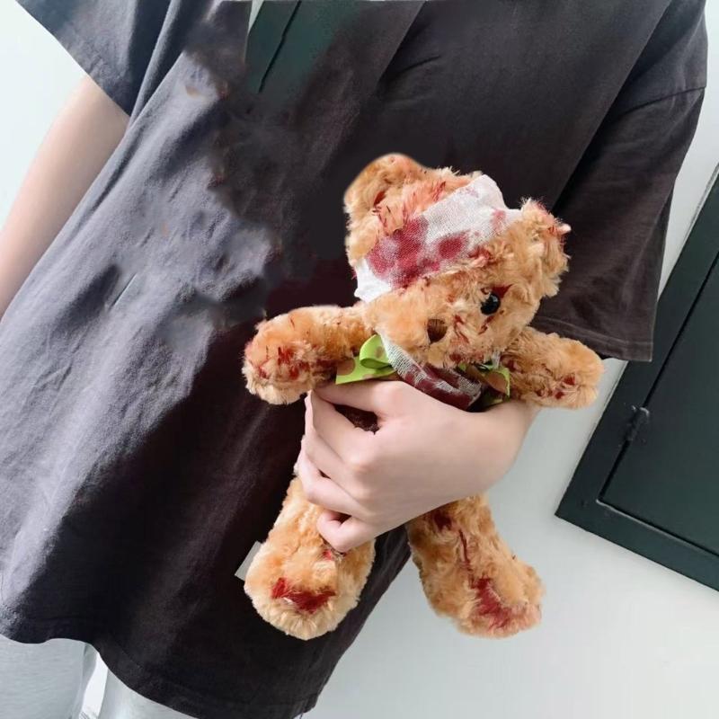 Кровавая Поврежденная Плюшевая Медвежья Кукла с Реалистичными Ранами, Текстура из Полипропиленового Хлопка для Мероприятия в Готическом Стиле и Жутких Домашних Декораций