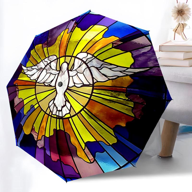 1pc Stained Glass Dove Automatic Folding Umbrella - Portable Collapsible 8-Rib Umbrella for All Seasons yy251119213
