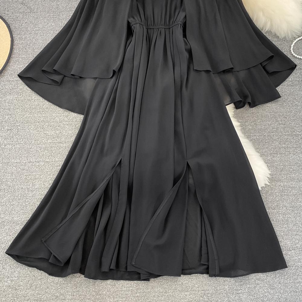 RUGOD Летнее легкое и знакомое стильное платье с круглым вырезом, рукавами в виде листьев лотоса, талией и тонким разрезом, платье трапециевидной формы, большое свободное платье