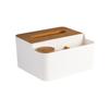 Multifunctional Tissue Box Plastic Wooden Lid Desktop Tissue Box Organizer for Living Room Bedroom