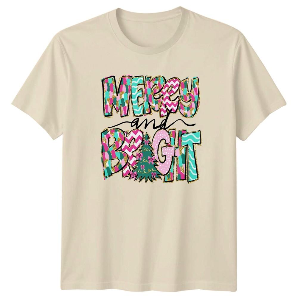Merry And Bright Christmas Holiday Unisex Unisexs Graphic Tee Shirt