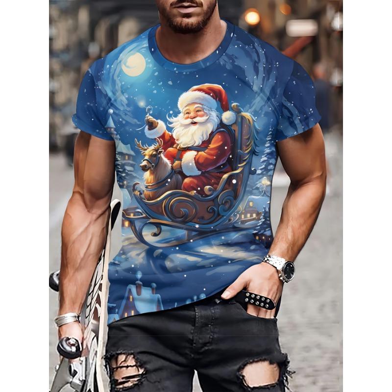 Мужская футболка большого размера с 3D праздничным рождественским принтом, свободная и повседневная, мягкая и удобная, дышащая, для занятий спортом на открытом воздухе