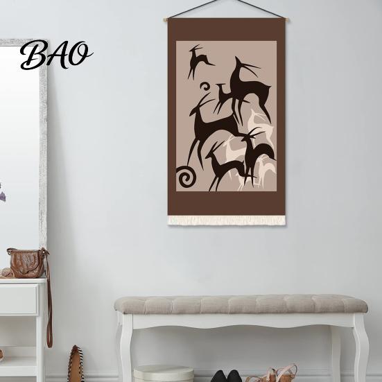 Easy Hang Decorative Tapestry Mid-Century Tapestry, Wall Hanging Fabric Animals Flowers Plants Designs, Abstract Non-curling with Fringe for