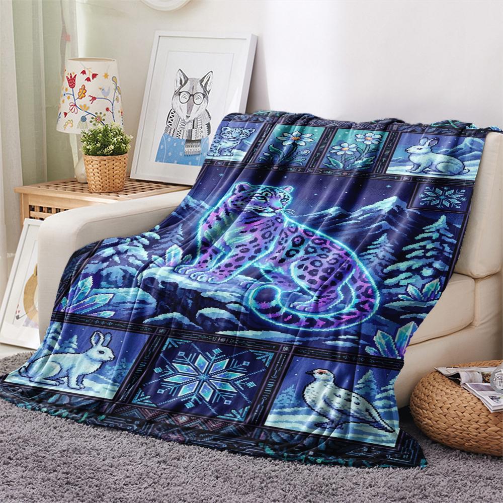 Snow Leopard Animal Print Flannel Blanket, High quality Comfortable for All Seasons, Home Decor, Warmth and Comfort, Perfect for Christmas Gifts121