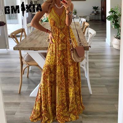 Женские платья Boho Halter Long High Talya V-образным вырезом с цветочным принтом