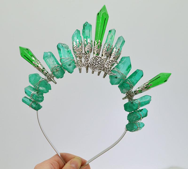 Ретро Серебряная Луна Хрустальная Стеклянная Корона Ободок