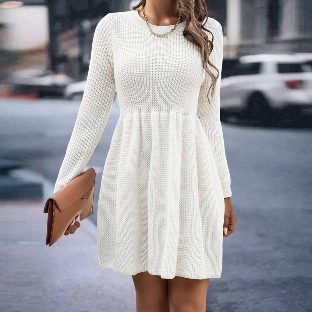 GMXIA Autumn Winter Long Sleeve  Women's Solid Color Doll Sweater Dress Women