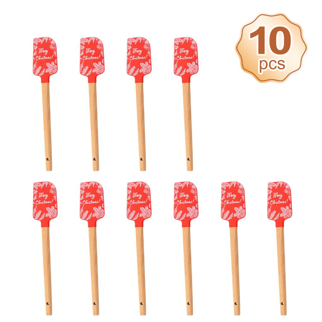 Набор из 10 симпатичных силиконовых лопаток для выпечки Leeseph, лопатка для украшения торта с деревянной ручкой, для выпечки на кухне и Рождества