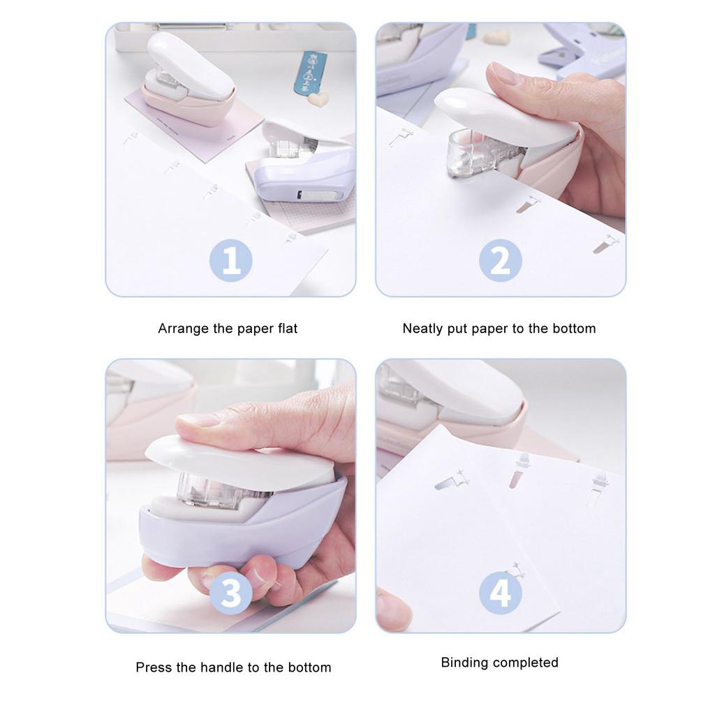 Plastic No Staple Stapler Compact Staple-Free Stapler Plastic Paper Binding Tool School Supplies