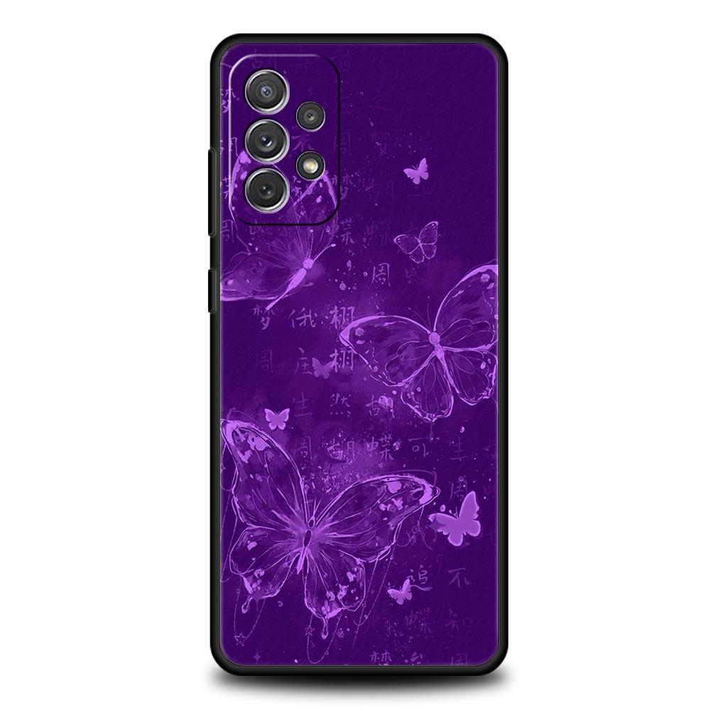Арт Чехол-бабочка фиолетового цвета для Samsung Galaxy A55 A35 A15 A14 A13 A25 A54 A51 A71 A72 A73 A32 A52 A41 5G Мягкий TPU Чехол-сумка