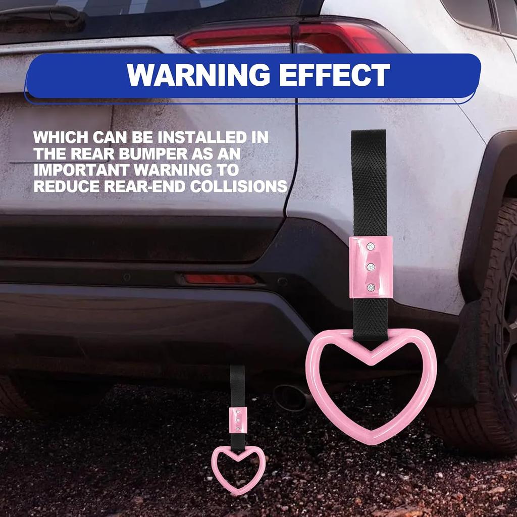2 Pieces Rear Bumper Warning Decor Rings Heart Shaped Car Handle Straps Subway Bus Replace Handle Interior Exterior Decoration (Pink)