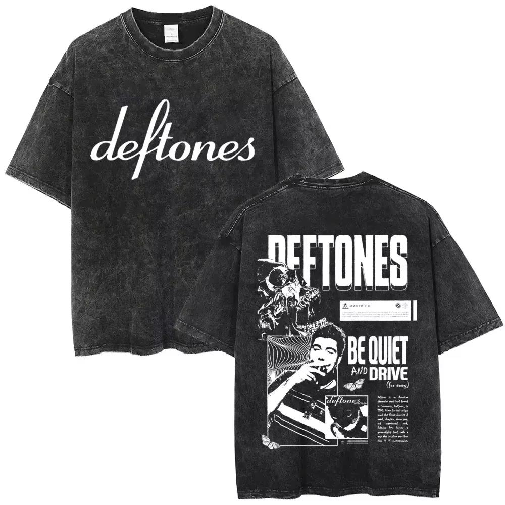 Новое поступление Deftones Private Рок-музыка Винтажная стираная футболка с принтом Ретро Принт группы Оверсайз Свободная Короткий рукав Уличная одежда Хлопковые футболки Для мужчин Женщин