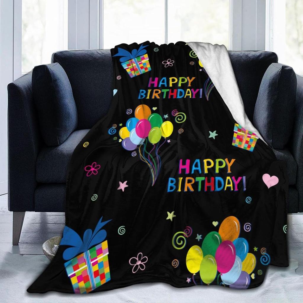 Happy Birthday Blanket Soft Lightweight Throw Blankets Cozy Flannel Bed Throws for Sofa Couch Travel Home Room Bedroom Decor Gif