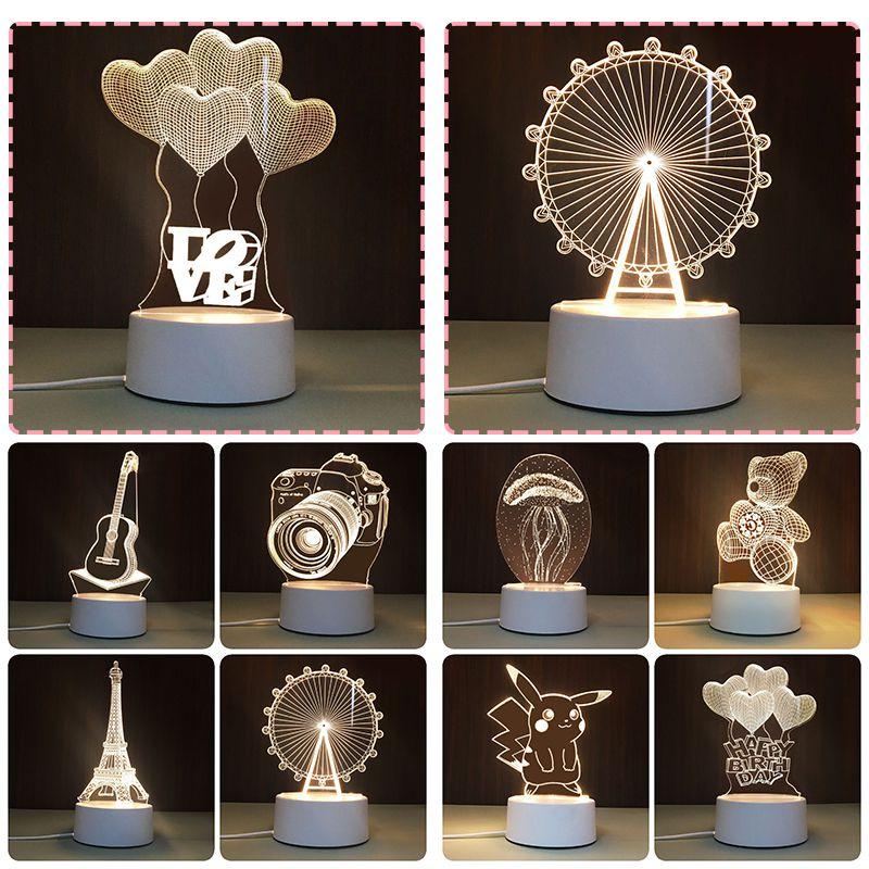 USB Настольная лампа с акриловой панелью с 3D-эффектом и светодиодной подсветкой для праздничного декора