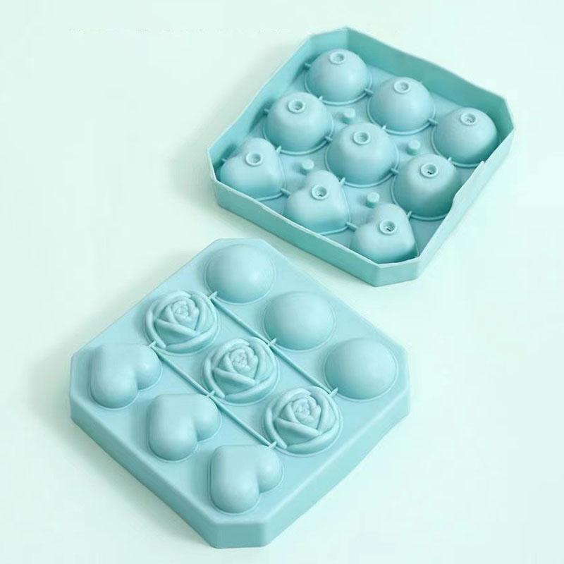 Silicone Molds Ice Cube Tray With Lid Rose Flower Heart Shape Reusable Ice Mold Bar Kitchen Accessories Ice Cream Maker Tool