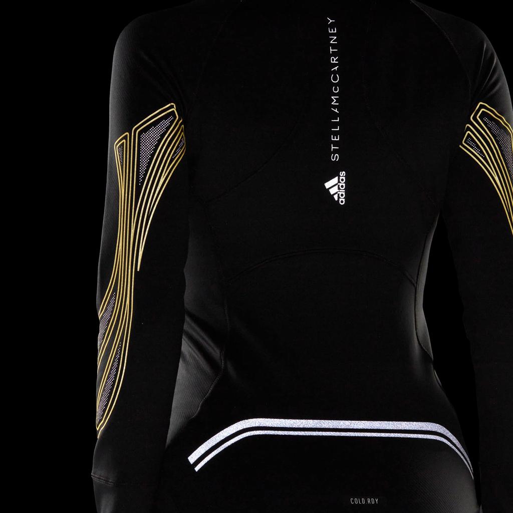 adidas Стелла Маккартни TP LS CR. Полосатая деталь с логотипом и принтом с капюшоном Женская куртка черная HI6055