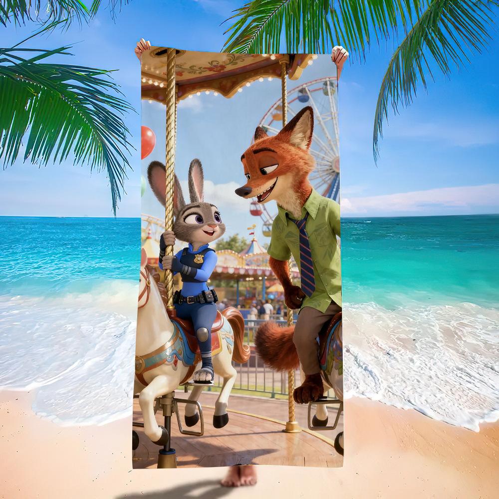 Zootopia Beach Towel Microfiber Bath Towel Kids Cartoon Week Judy Nick Quick Dry Towel