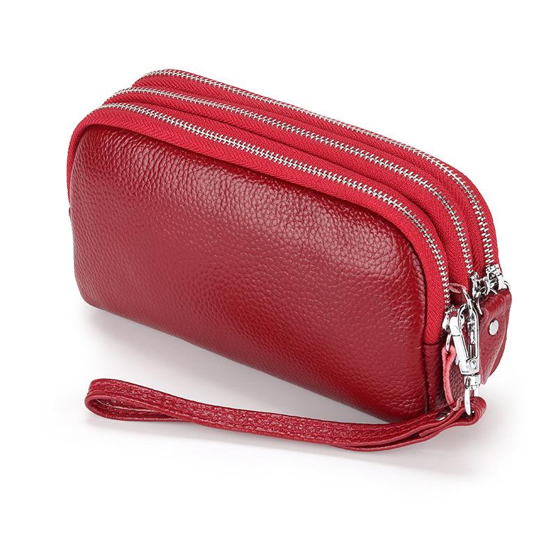 Women Long Wallet Genuine Leather 3-Layer Zipper Purse Bag Large Capacity Wristlet Clutch Wallets Phone Bag Money Purses