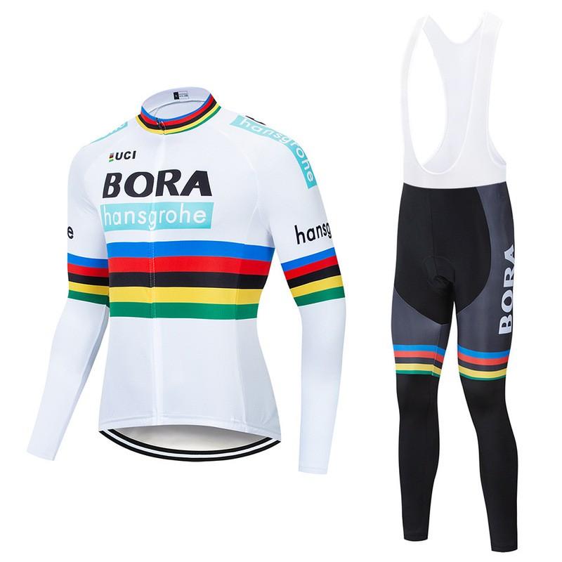 Mens Long Sleeve Cycling Jersey Bib Shorts Set Quick Dry Road Bike Apparel Team Edition